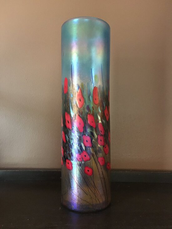 Robert Held Other - VTG 1990s Robert Held California Poppy Art Glass Cylinder Vase - Made in Canada